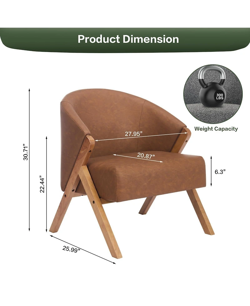 gaomon Mid-Century Modern Linen Upholstered Reading Armchair, Solid Wood Frame Comfortable Side Chair for Home