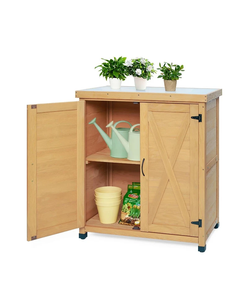 Streamdale Furniture Potting Bench with Storage Cabinet and Metal Table Top