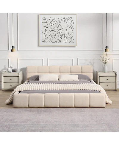 Streamdale Furniture Chenille Upholstered Bed with Checkerboard Design