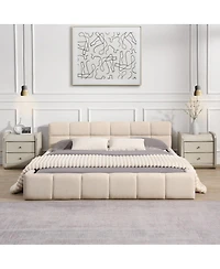 Streamdale Furniture Chenille Upholstered Bed with Checkerboard Design