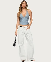 Edikted Women's Lacey Polka Dot Lace Up Halter Top