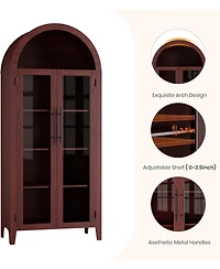gaomon Arched Kitchen Pantry Storage Cabinet - Farmhouse 5 Tier Display Shelf with Adjustable and 2 Large Glass Doors