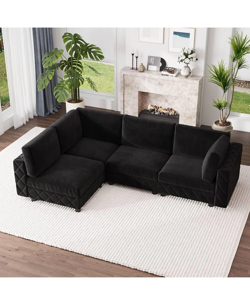 gaomon Modular Sectional Sofa, 4 Seat High Density Sponges Cloud Couch L Shaped Sofa, Velvet Couch with Upholstered for Living Room