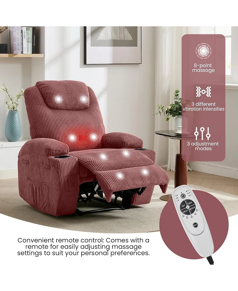 gaomon massage rocker recliner chair with heat and vibration, ergonomic rocking lounge chair for living room with dual cup holders