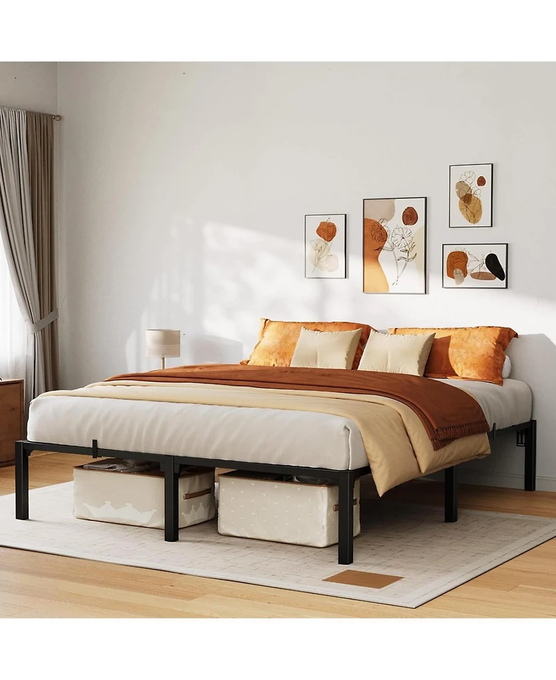 gaomon Bed Frame, 14" High Platform Bed Frame, Heavy Duty Steel Slat Support King Size with Storage Space, Support Up to 800 Lbs