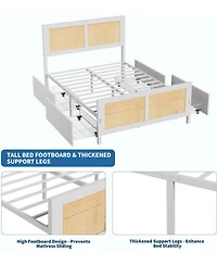gaomon Bed Frame with Headboard, Boho Cane Platform King Size Bed Frame with 4 Drawers, Strong Metal Slats Support, No Box Spring Needed