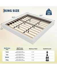 gaomon King Cloud Bed Frame, Corduroy Soft Fabric Low Bed Frames with Solid Wood Round Legs, King Size Platform Bed Without Headboard, Noiseless