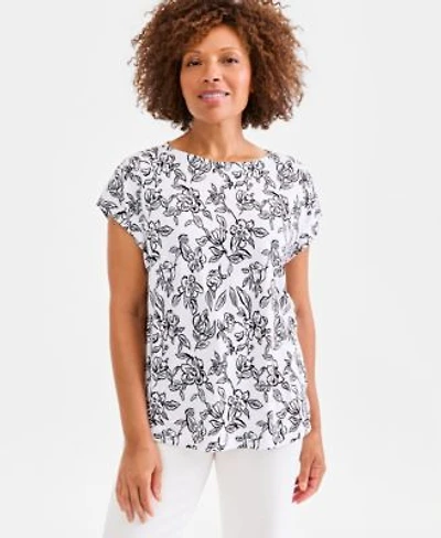 Style Co Womens Printed Short Sleeve Mixed Media Tee Macys Exclusive