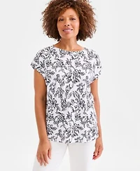 Style Co Womens Printed Short Sleeve Mixed Media Tee Macys Exclusive