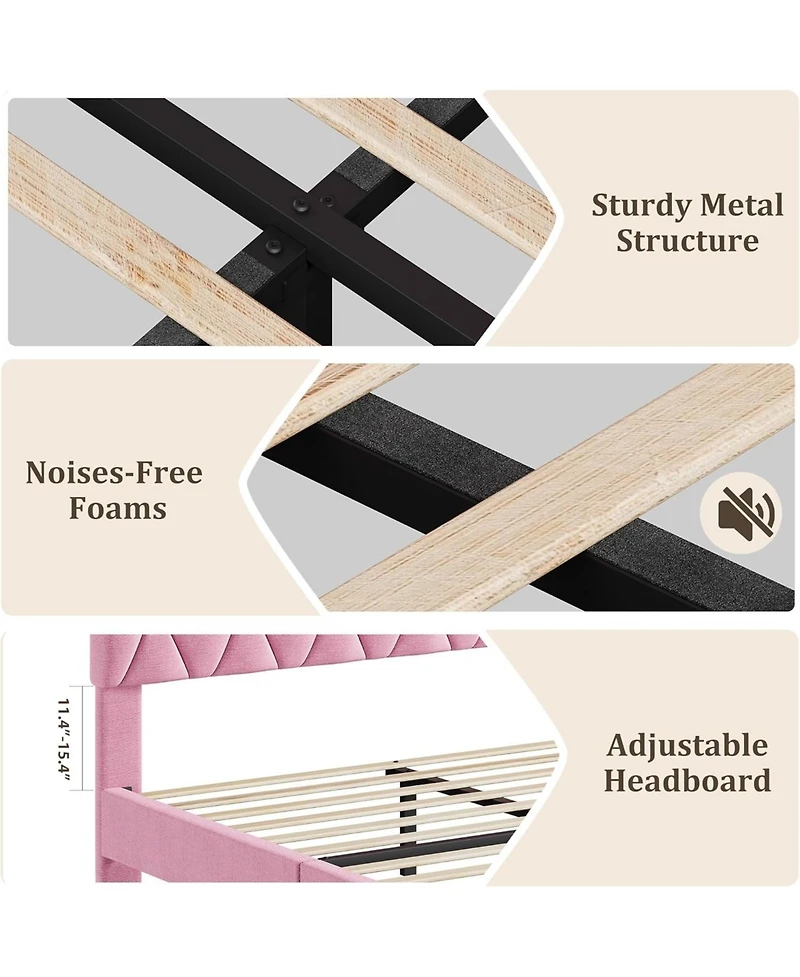 gaomon Bed Frame with Upholstered Headboard, Heavy-Duty Platform Bed Frame with Strong Wood Slats, No Box Spring Needed/Noise Free/Easy Assembly