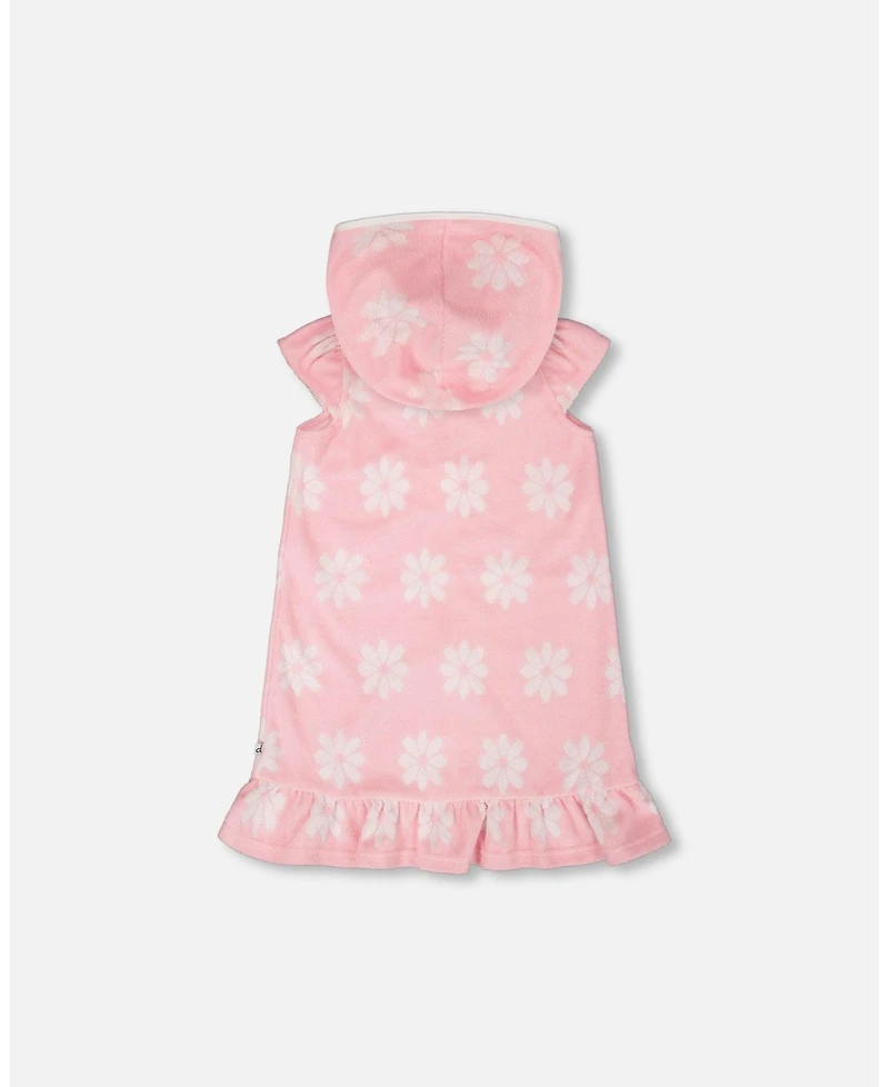 Deux par Deux Girl Terry Cloth Beach Hoodie Dress Printed Flowers - Child