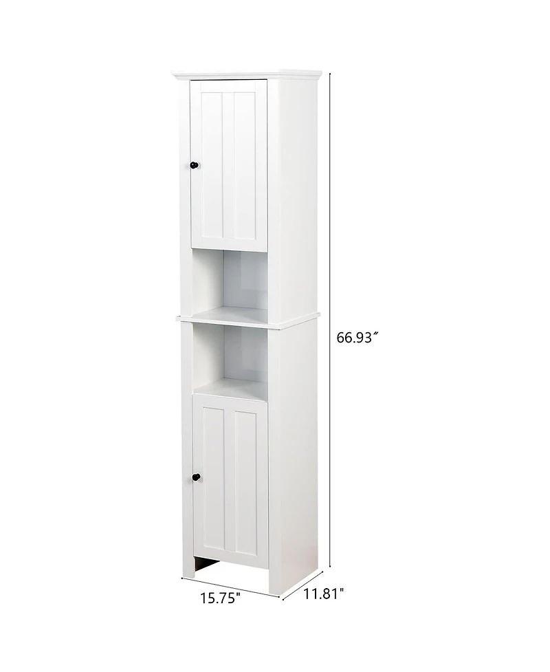 Rainsken 67" Tall Bathroom Storage Cabinet, Narrow Wood Floor Cabinet with Adjustable Shelves and 2 Doors for Bathroom