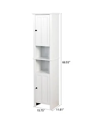Rainsken 67" Tall Bathroom Storage Cabinet, Narrow Wood Floor Cabinet with Adjustable Shelves and 2 Doors for Bathroom