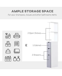 Rainsken Narrow Side Bathroom Storage Cabinet, 54" Tall Freestanding Linen Tower with 2-Tier Shelf and Drawers for Small Spaces