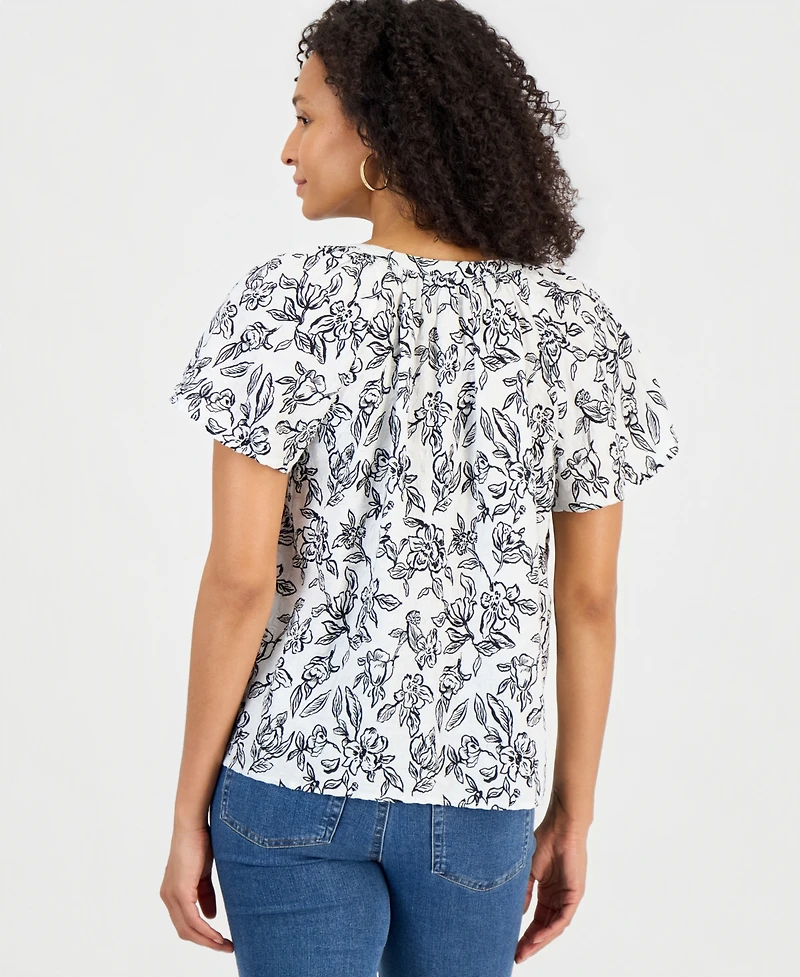 Style & Co Women's Printed Flutter-Sleeve Top, Macy's Exclusive