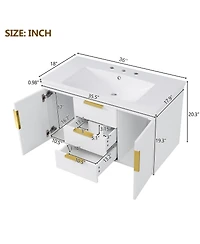 Sillysis 36" Wall Mounted Bathroom Vanity with Resin Sink, Modern Mdf Cabinet, Double Drawers & Storage for Small Bathrooms