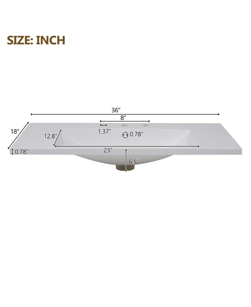 Sillysis 36" Wall Mounted Bathroom Vanity with Resin Sink, Modern Mdf Cabinet, Double Drawers & Storage for Small Bathrooms