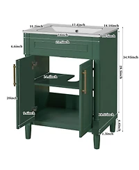 Sillysis 24" Bathroom Vanity with Curved Ceramic Sink, Adjustable Shelf 2-Door Storage for Small Modern Bathrooms