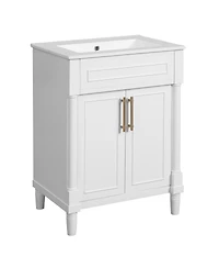 Sillysis 24" Bathroom Vanity with Curved Ceramic Sink, Adjustable Shelf 2-Door Storage for Small Modern Bathrooms