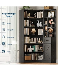 gaomon 74'' Tall Corner Bookshelf - 6-Tier Book Shelf with Drawer and Cabinets, l-Shaped Bookcase Open Storage Shelves Modern Display for Home