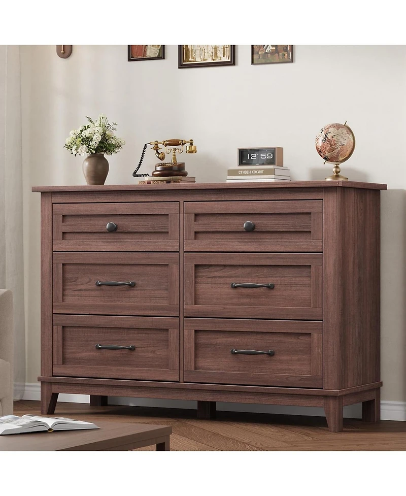 gaomon 6 Drawer Dresser, 47" Wide Wooden Storage Chest for Bedroom, Living Room, Entryway
