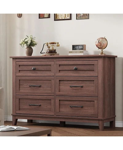 gaomon 6 Drawer Dresser, 47" Wide Wooden Storage Chest for Bedroom, Living Room, Entryway