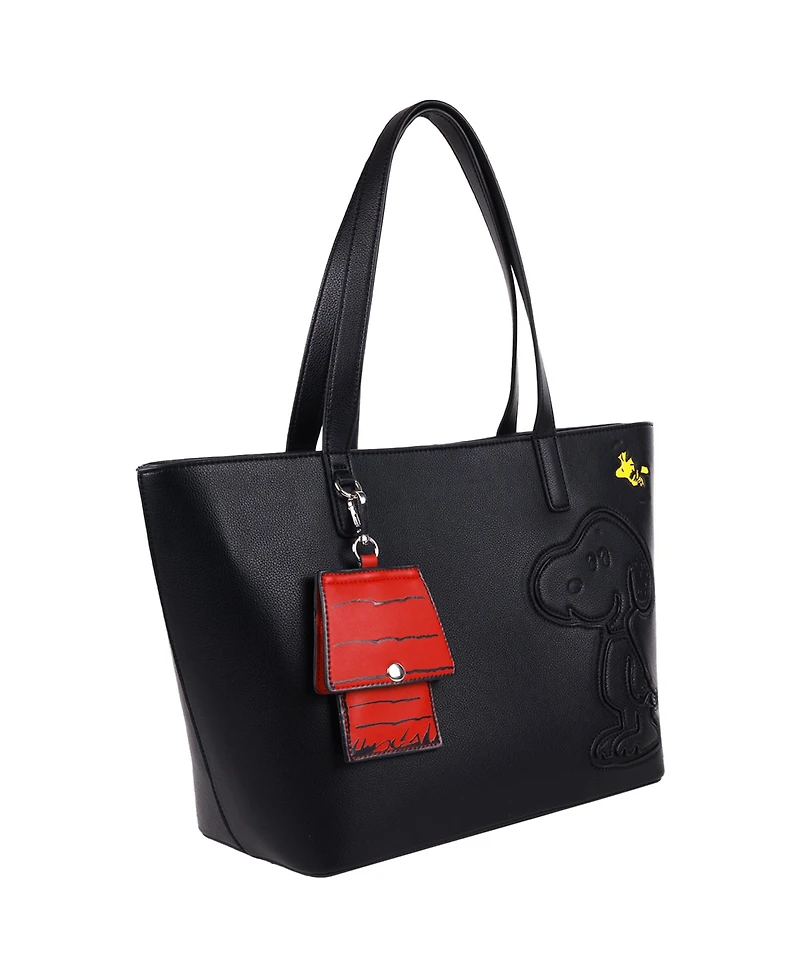 Peanuts Danielle Nicole Peanuts Snoopy Minimal Black Tote Bag with Doghouse Cardholder