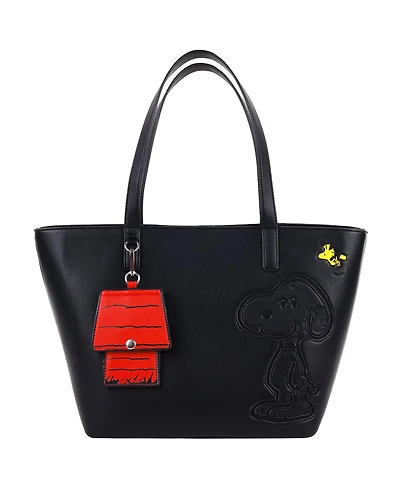 Peanuts Danielle Nicole Peanuts Snoopy Minimal Black Tote Bag with Doghouse Cardholder