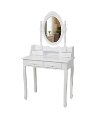 Streamdale Furniture Princess Vanity Desk Set with Mirror & Stool, 4-Drawer Makeup Table
