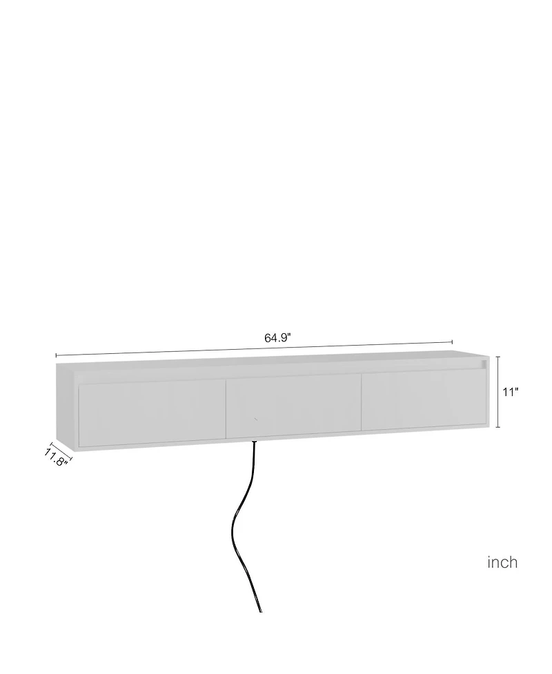 Streamdale Furniture Floating Tv Stand with Led Lights & Power Outlet