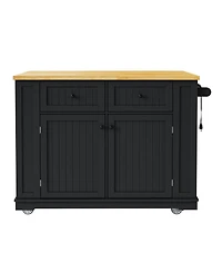 Streamdale Furniture 48" Kitchen Island w/ 2 Stools, Power Outlet, Storage, Drop Leaf, 5 Wheels
