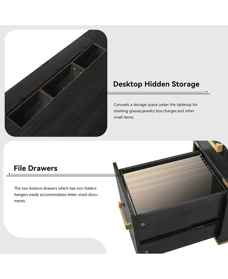 Streamdale Furniture 70" Executive Desk with File Drawers, Usb Ports, Outlets & Hidden Compartment