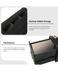 Streamdale Furniture 70" Executive Desk with File Drawers, Usb Ports, Outlets & Hidden Compartment