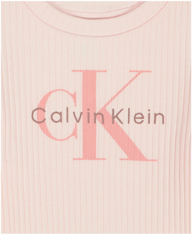 Calvin Klein Girls' 2T-6X Ribbed Logo T-Shirt and Crinkle Knit Wrap-Front Shorts, 2-Piece Set