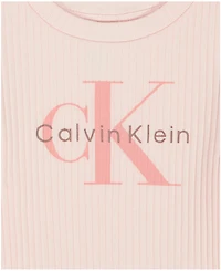 Calvin Klein Girls' 2T-6X Ribbed Logo T-Shirt and Crinkle Knit Wrap-Front Shorts, 2-Piece Set