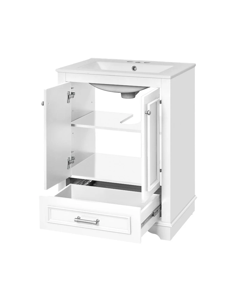 Sillysis 24" Bathroom Vanity with Ceramic Sink, Modern Freestanding Cabinet Drawer & Soft Closing Doors, Solid Wood Mdf Storage