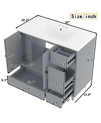 Sillysis 36" Bathroom Vanity with Sink, Solid Wood Cabinet, 4 Drawers and Side Storage for Small Bathrooms