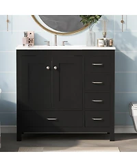 Sillysis 36" Bathroom Vanity with Sink, Solid Wood Cabinet & 5 Drawers Storage, Modern Freestanding Bath for Small Spaces