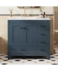 Sillysis 36" Bathroom Vanity with Sink, Solid Wood Cabinet & 5 Drawers Storage, Modern Freestanding Bath for Small Spaces