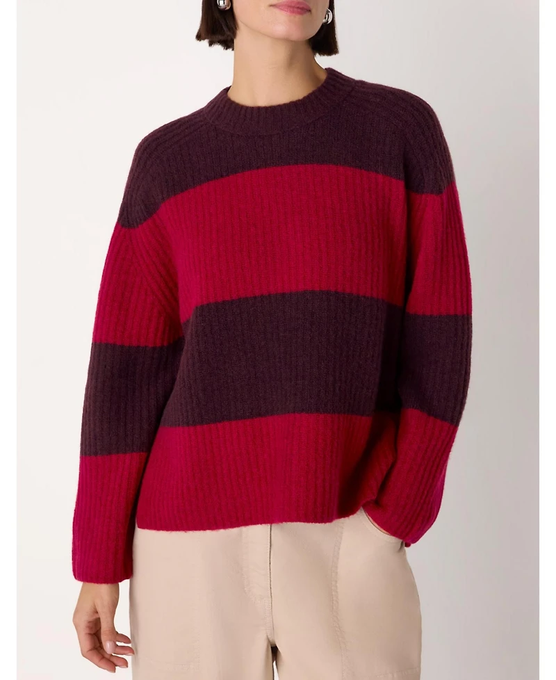 Whistles Women's Wool Mix Wide Stripe Knit Sweater