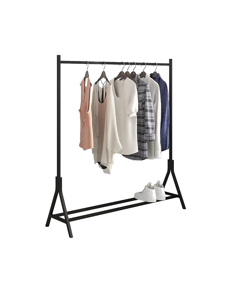 Rainsken A-Frame Metal Clothes Hanger, Multi-Functional Single-Rod Garment Stand, with Adjustable Anti-slip Feet, Bottom Double Pole Storage for Home