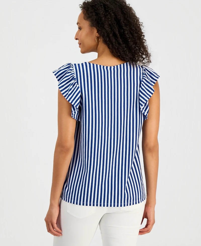 Style & Co Women's Printed V-Neck Flutter-Sleeve Top, Macy's Exclusive