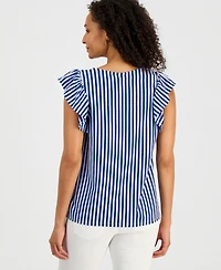 Style & Co Women's Printed V-Neck Flutter-Sleeve Top, Macy's Exclusive