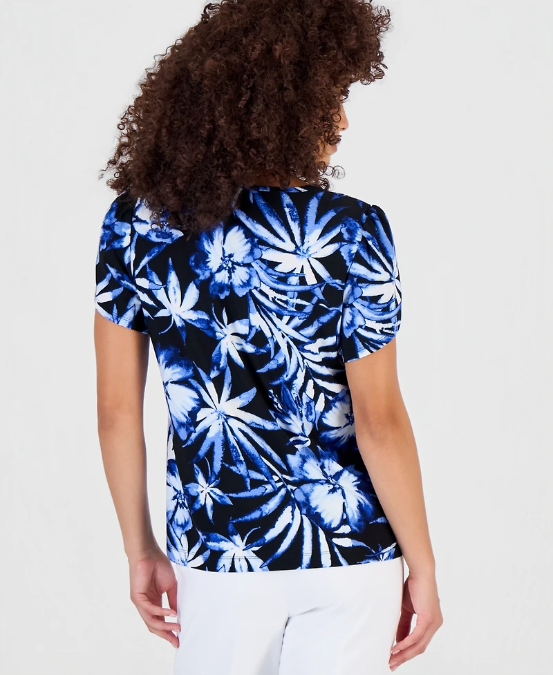 Anne Klein Essentials Petite Printed Tulip-Sleeve Top