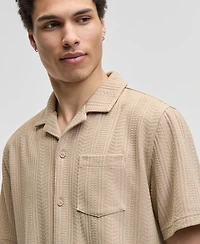 Sun + Stone Men's Textured Chevron Knit Short Sleeve Button-Front Camp Shirt, Created for Macy's
