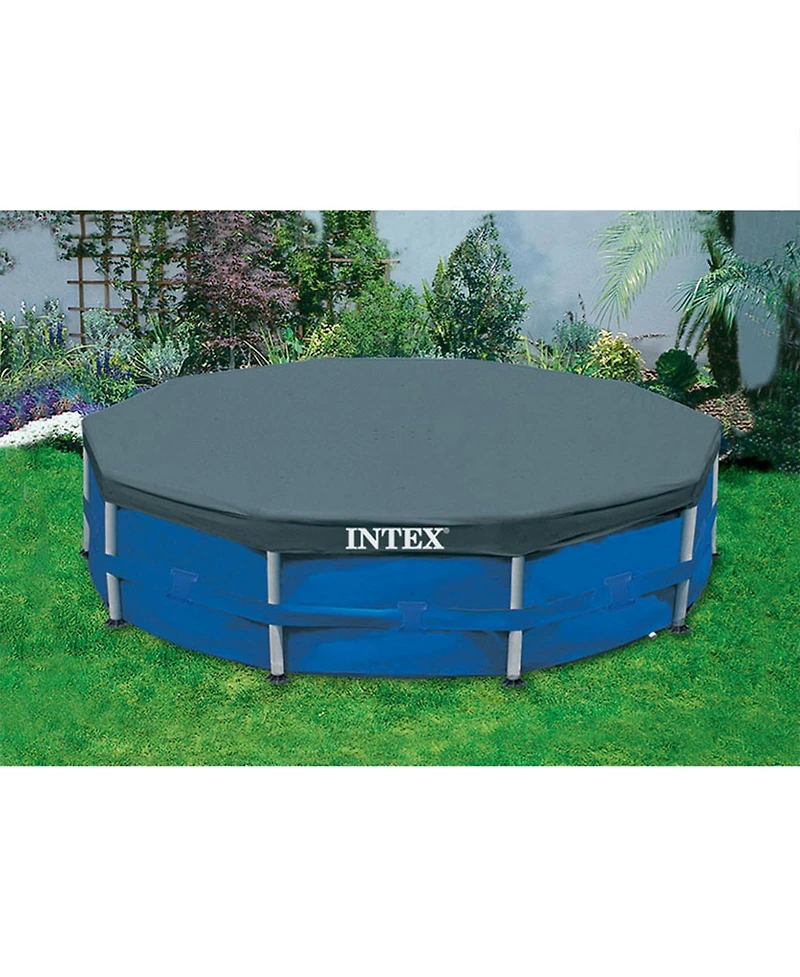 Intex 10 Foot Round Easy Set Outdoor Backyard Swimming Pool Cover, Blue