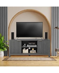 gaomon 65" Fluted Tv Stand - Modern Entertainment Center w/ 2 Storage Cabinets & Open Shelves, Heavy-Duty Console