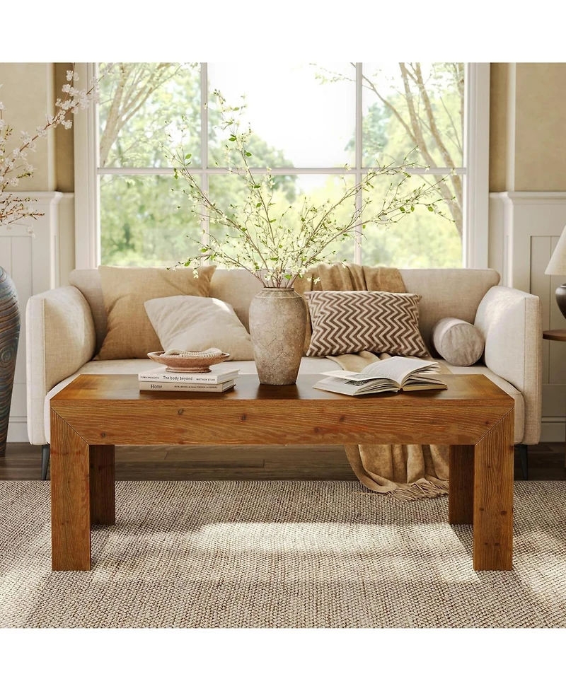 Tribesigns Rectangular Coffee Table, 47-Inch Solid Wood Living Room Coffee Table, Mid Century Modern Center Cocktail Table