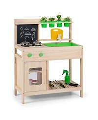 Slickblue Kids Mud Kitchen Playset with Chalkboard for Ages 3