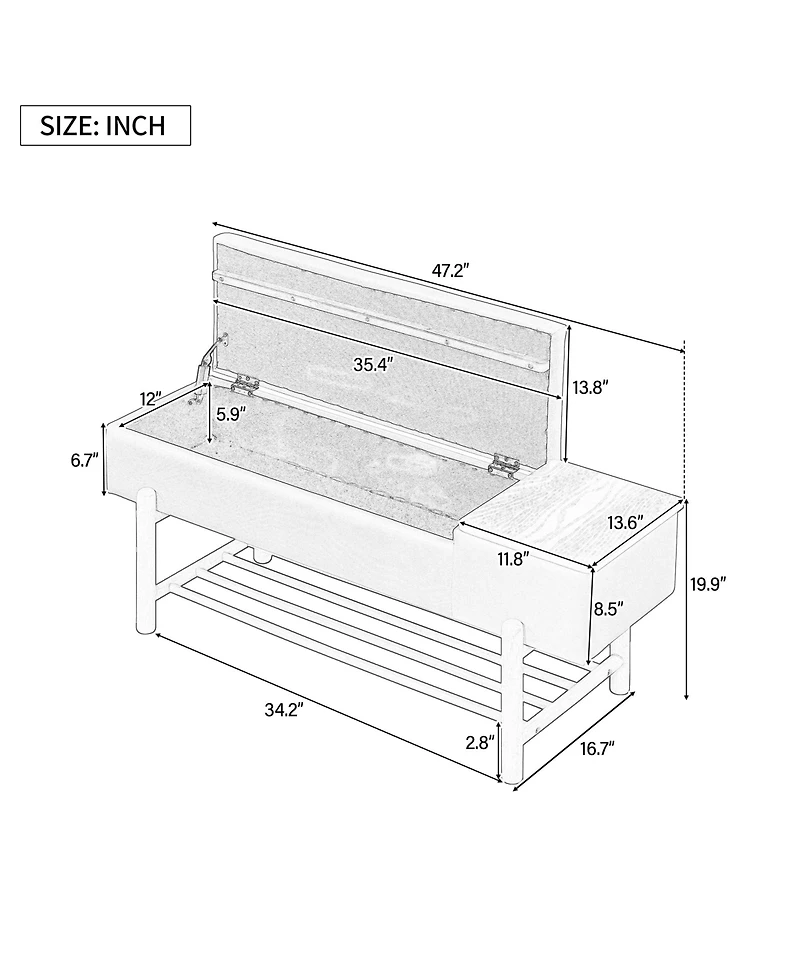 Rainsken Entryway Shoe Bench with Cushion Top, Flip-Top Storage Compartment and Lower Rack for Hallway, Living Room and Foyer